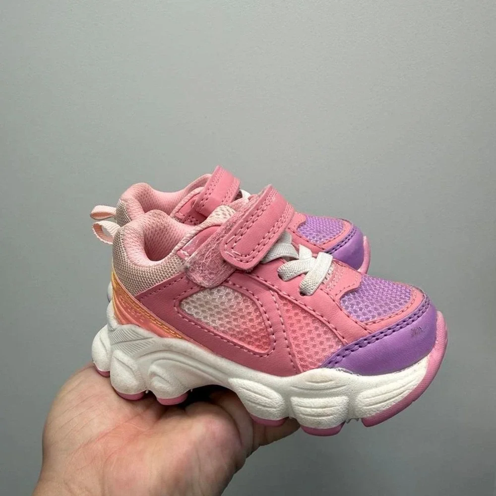 Carters girls Pink and purple toddler sneakers hook & loop closure  5C